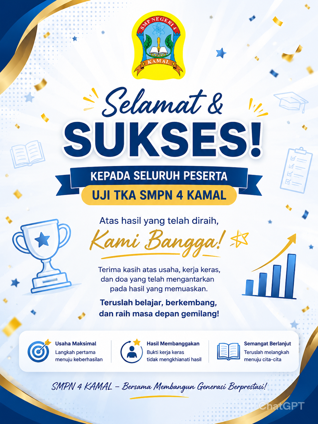 Selamat dan Sukses Peserta Uji TKA SMPN 4 KAMAL